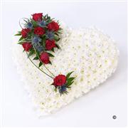Classic Large White Heart with Red Roses