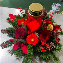 Grave arrangement Fresh with candle 